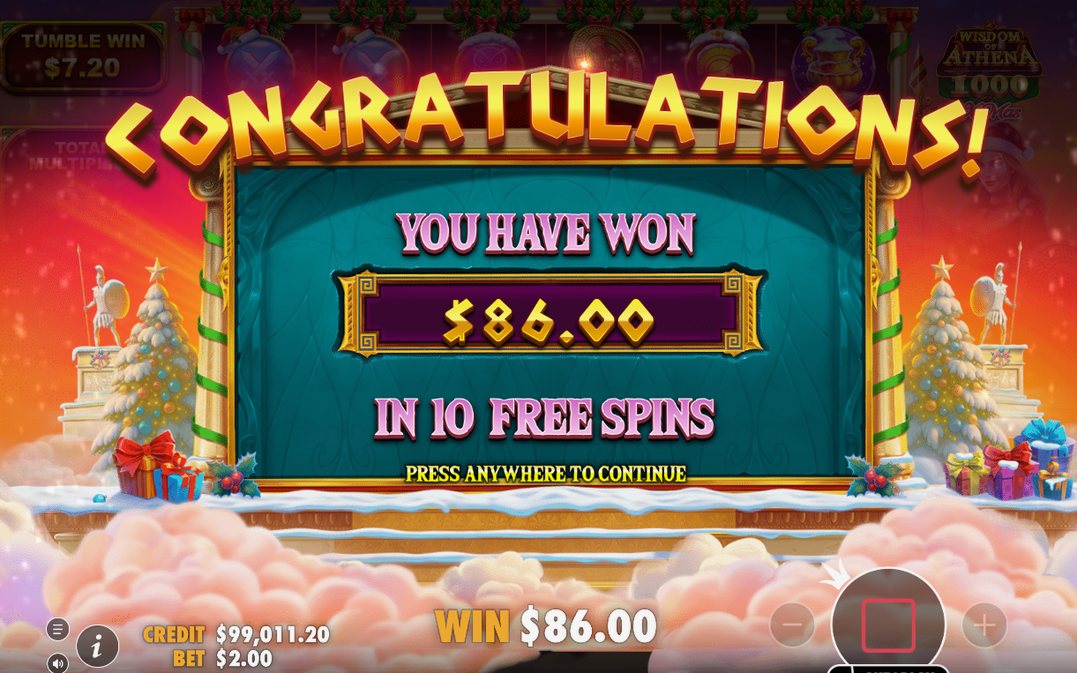 Win screen after the tumbles stop on the grid