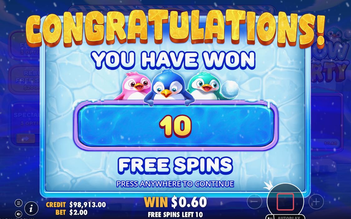 Second Free Spins frame, WILDs held in place