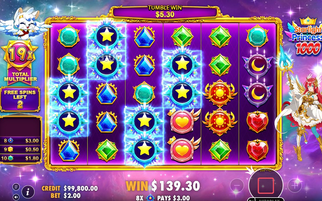 Free Spins on the special purple starfield reels