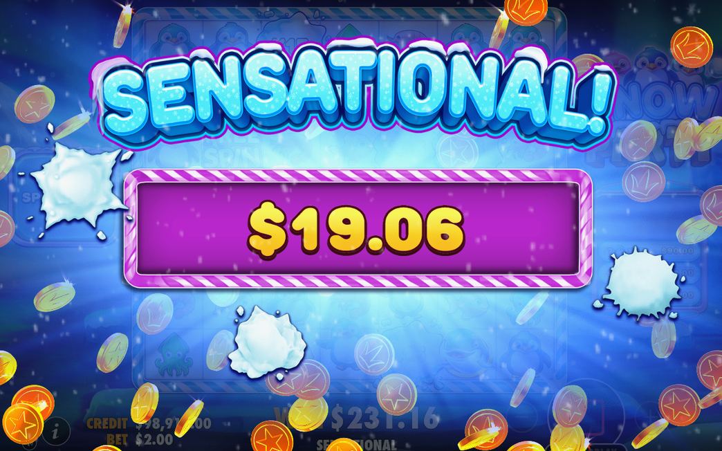 Win screen with cluster pays and WILD multiplier